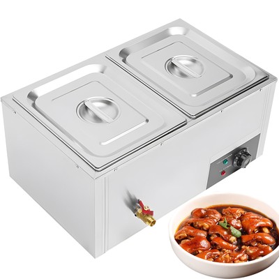 19QT Commercial Food Warmer 2-Pan Steam Table Buffet Bain Marie Countertop