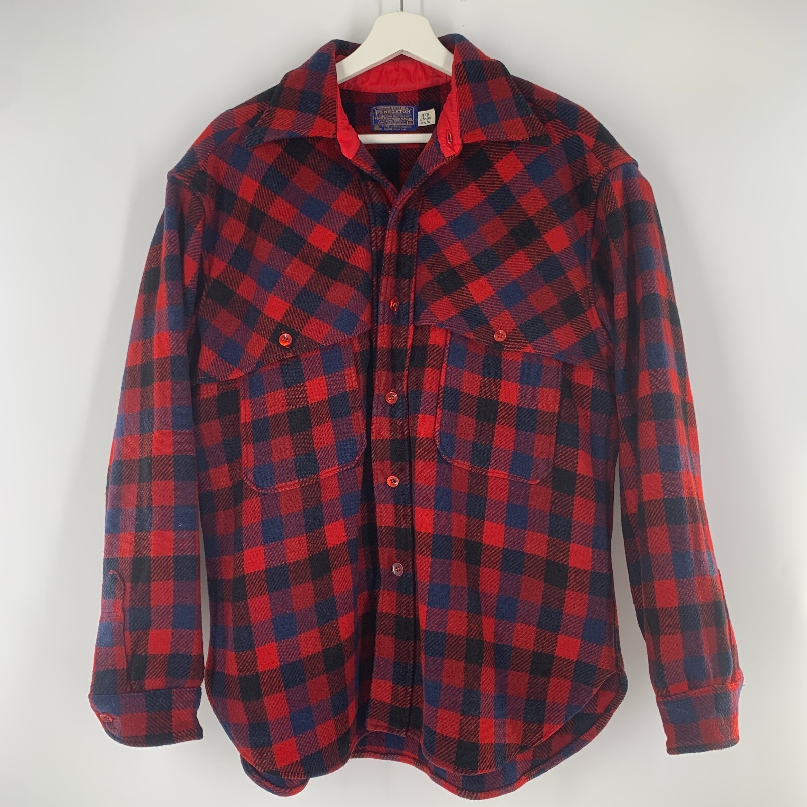 VTG Pendleton Wool Shirt Jacket Plaid Flannel Red Blue Black