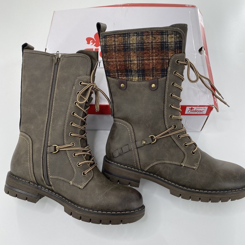 Reiker Sz 41 Womens 97120-45 Lace Up Tartan Boots Gray Mid Calf NEW | eBay