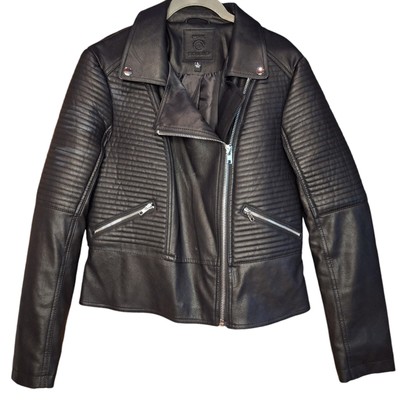 Max studios quilted faux leather moto zip up biker jacket black edgy sexy punk