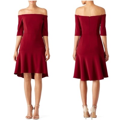 Milly SZ 2 Bordeaux Italian Cady Nina Crepe Dress Off the Shoulder Burgundy Red