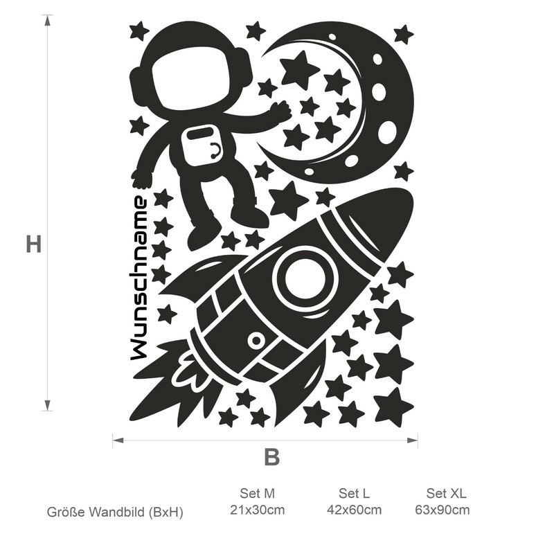 Wandtattoo Rakete Mit Wunschname Sterne Kinderzimmer Wandaufkleber Kinder Name J