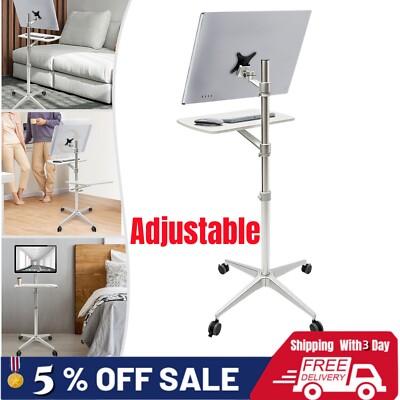 Portable Mobile Rolling Laptop Floor Standing Table Computer Stand Adjustable