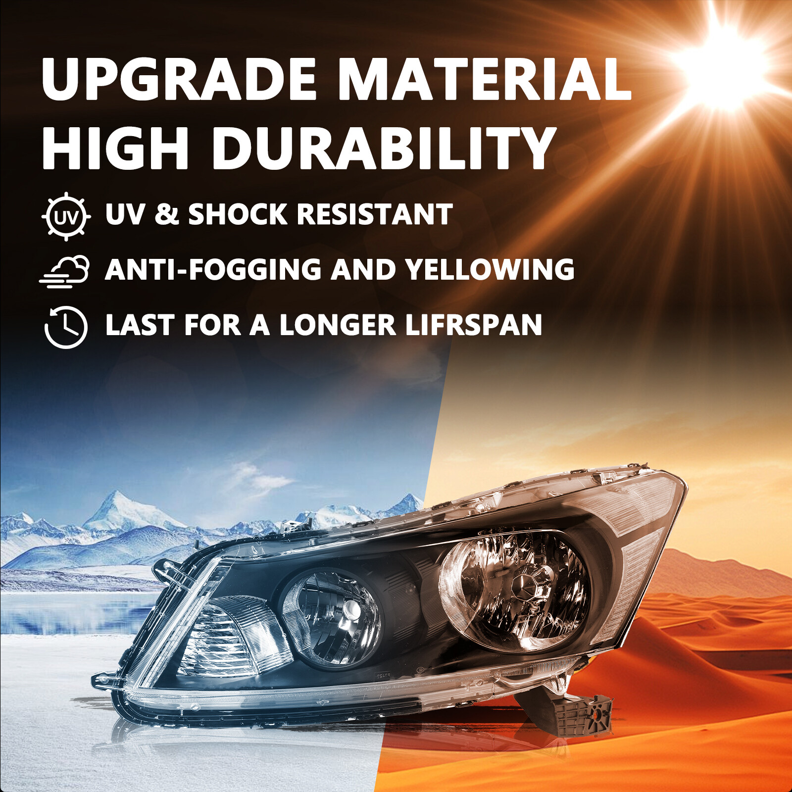 For 2008-2012 Honda Accord Sedan Black Headlights Clear Corner Headlamps Pair