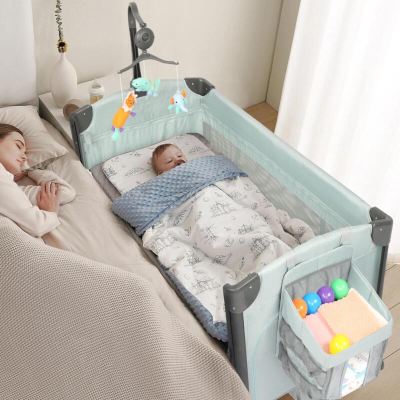 JOYMOR Baby Bassinets Bedside Sleeper with Portable Pack, Mattress, Pocket,Green