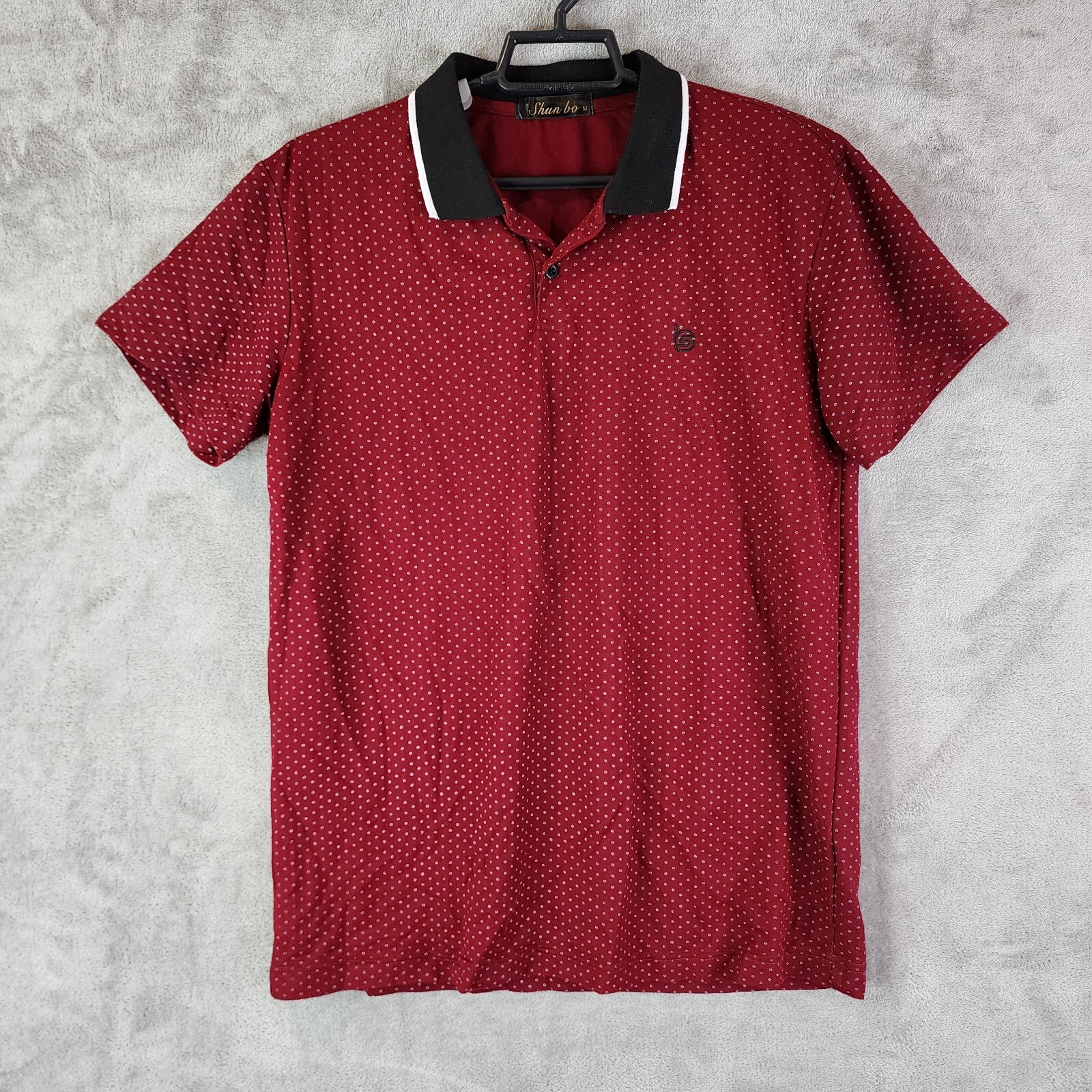 Mens Shun Bo Short Sleeve Burgundy w/ White Polka Dot Golf