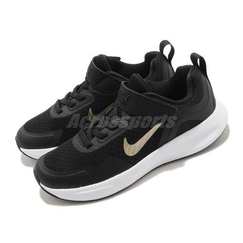 

Nike WearAllDay PS Black Gold White Детские повседневные беговые кроссовки для дошкольников CJ3817-005, Черный, Wearallday Ps
