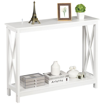 39'' Console Table 2-Tier Entryway Table X-Design Sofa Accent Side Table White