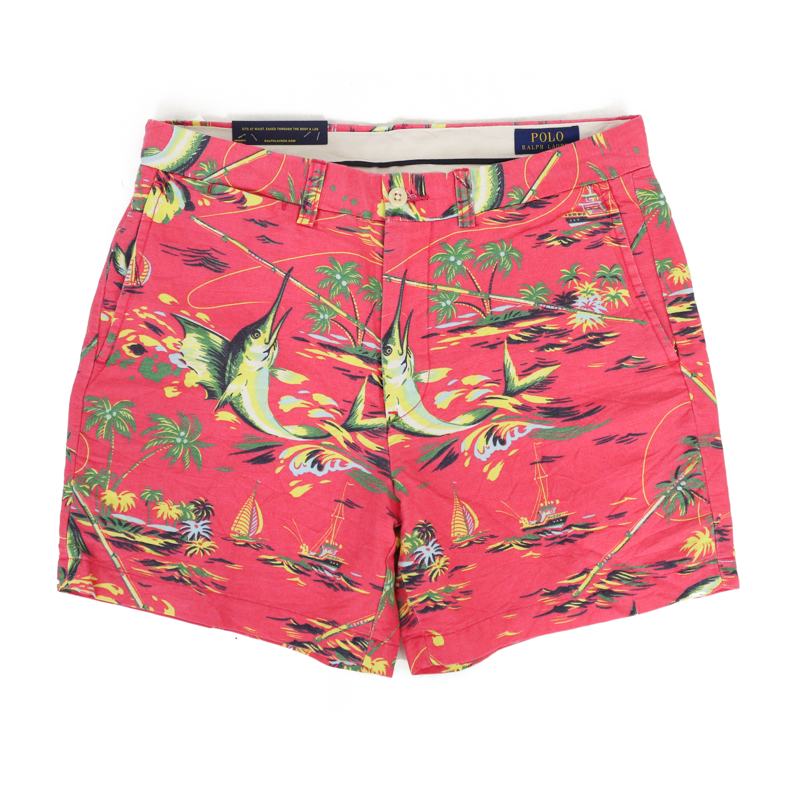 

Льняные шорты классического кроя Polo Ralph Lauren 6 дюймов Aloha с цветочным принтом, ярко-розовые, с рыбой-мечом, Розовый