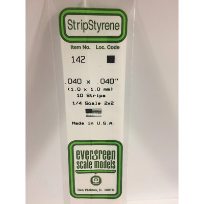 Evergreen 142 Styrene Plastic Strips 0.040''x 0.040'' x 14'' (10)