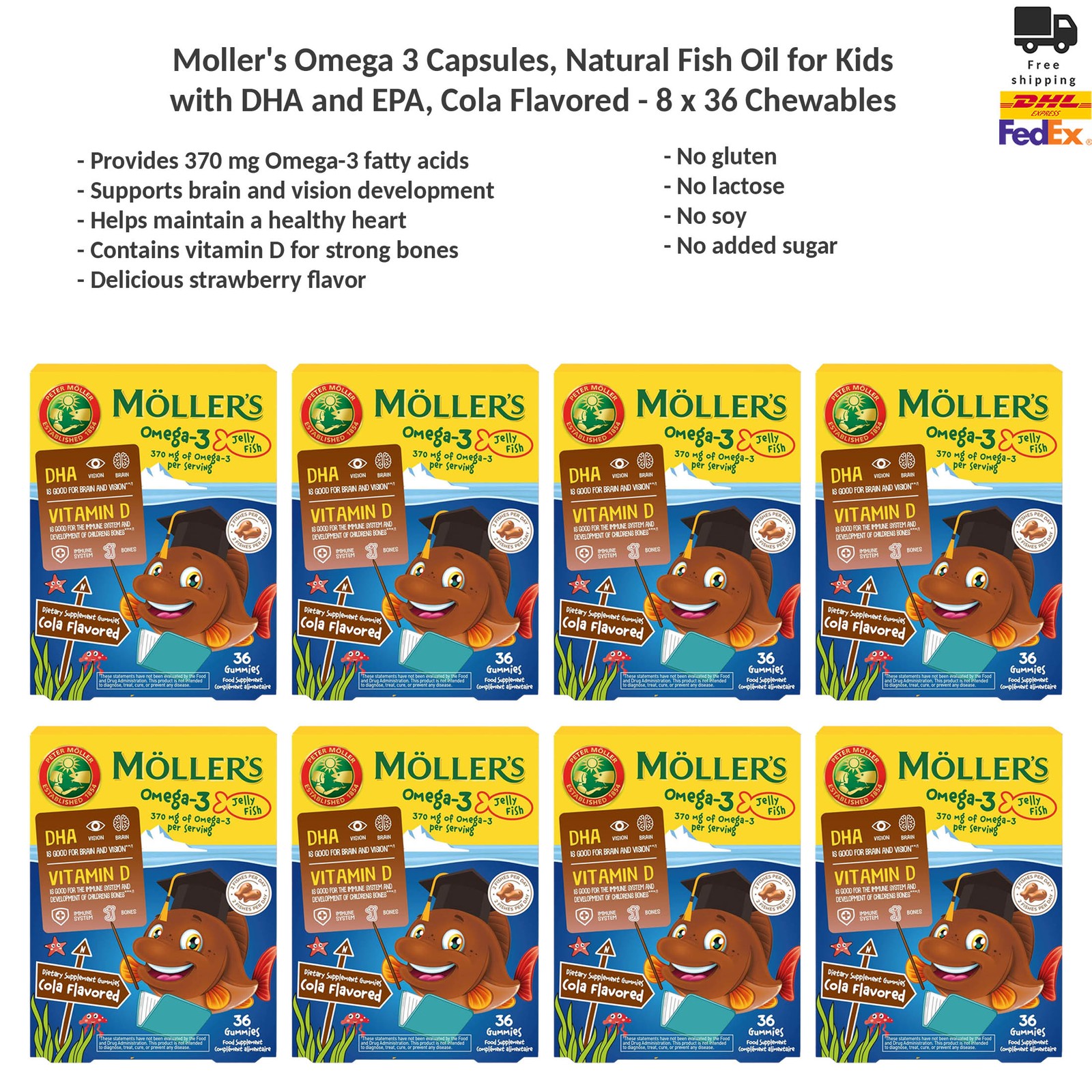 Möller's Omega-3 Jelly Fish 36 Capsules for Kids, DHA EPA, Cola Flavored x8