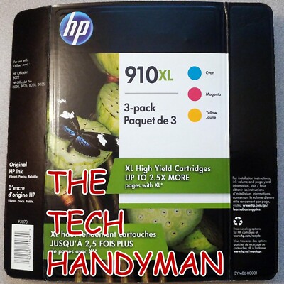 3-PACK HP GENUINE 910XL COLOR INK (RETAIL BOX) OFFICEJET PRO 8034e 8035 8035e