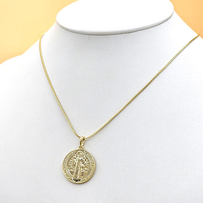 14K Gold Plated Saint Benedict Double Sided Pendant. Medalla de San Benito
