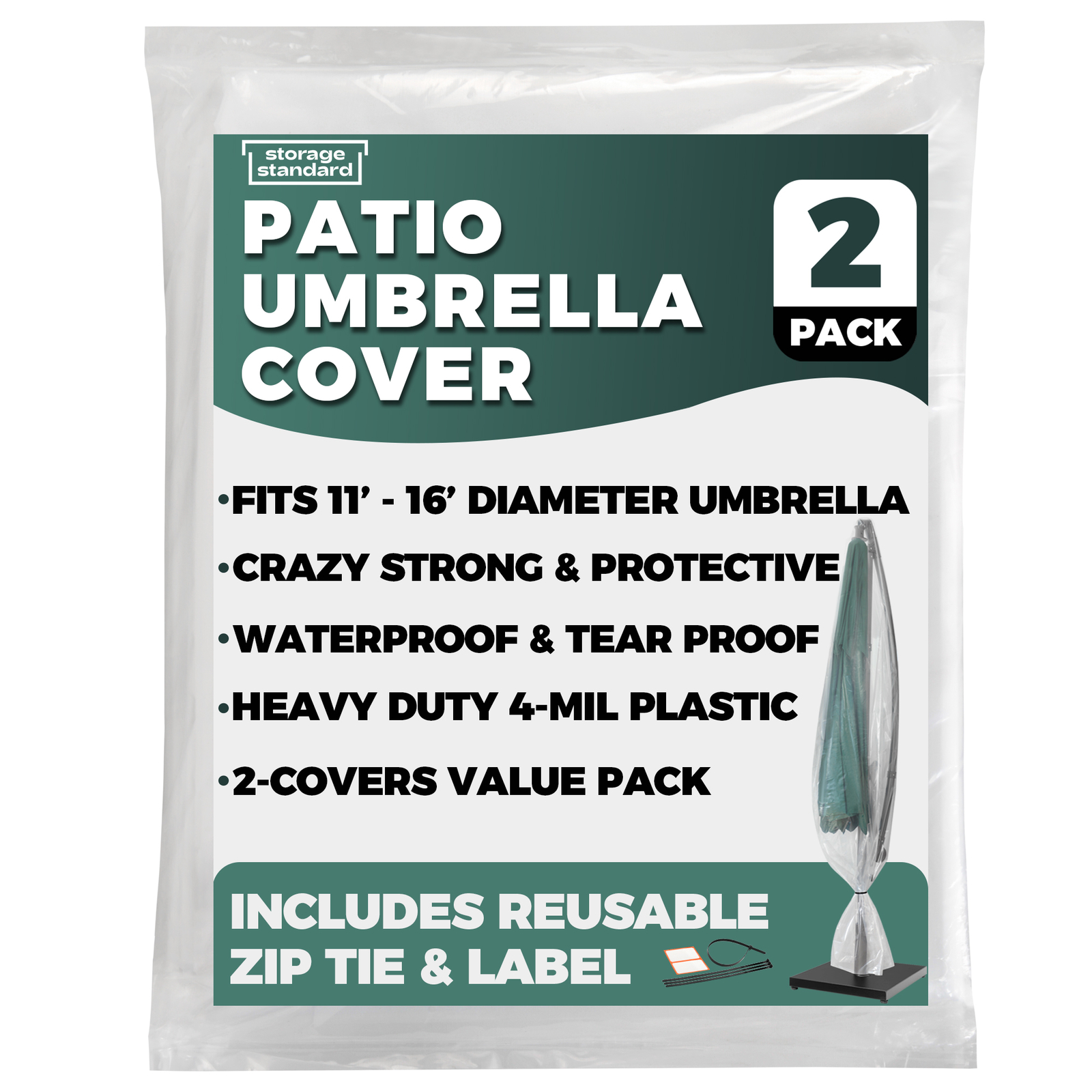 2-Pack Patio Umbrella Cover Replacement - Larger 11 to 16 Foot Diameter Umbrella - Picture 1 of 9