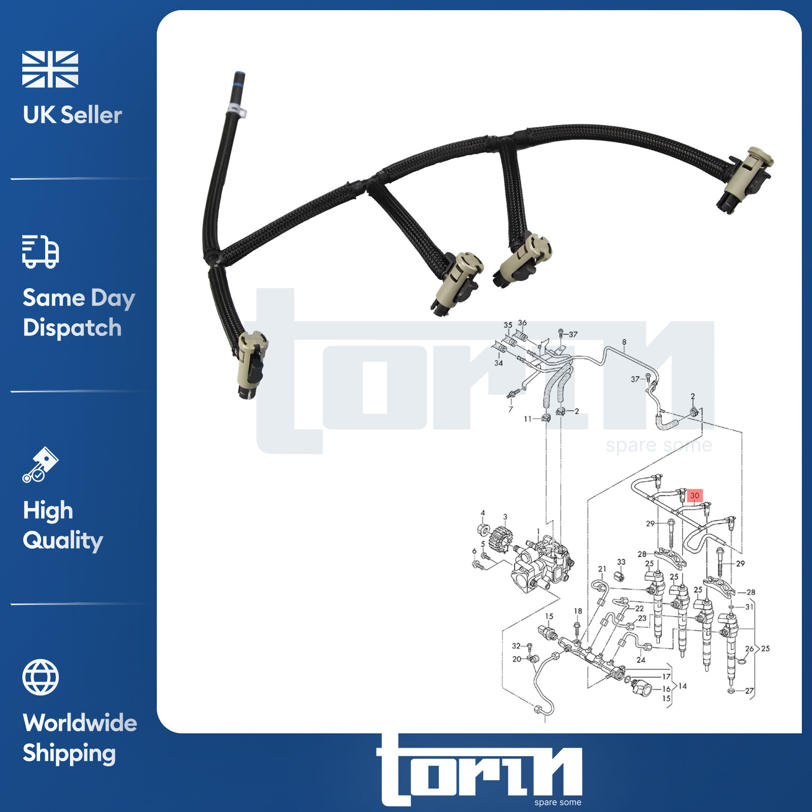 Fuel Injector Leak Off Pipes For VW Transporter T6 Crafter 2.0 TDi 04L130235L