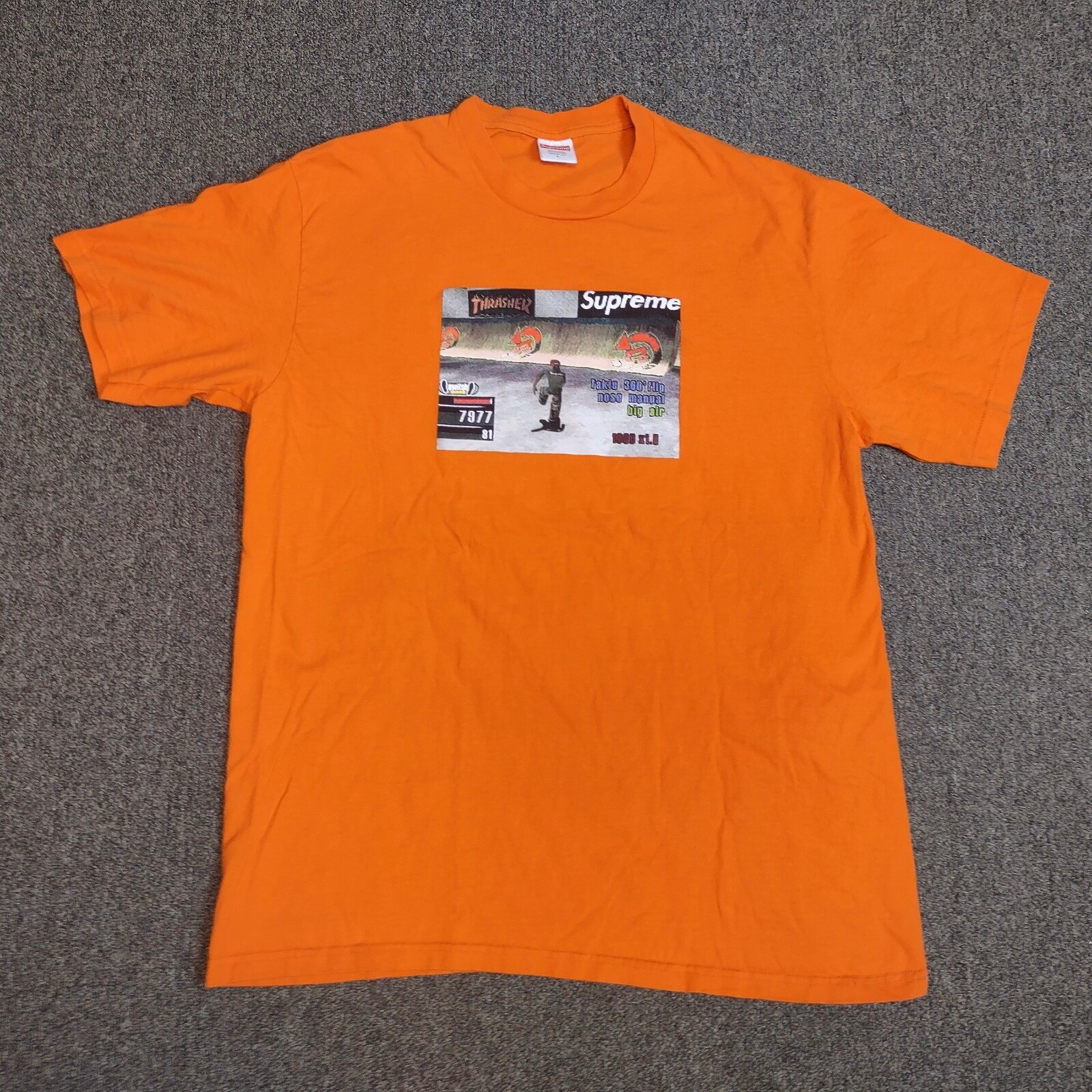 

Мужская футболка Supreme FW21 Thrasher Skate Video Game, оранжевая, черная, белая, большая, Оранжевый