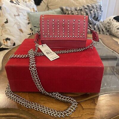 BCBGeneration Leather crossbody Pomegranate Color Chain Strap Studded New