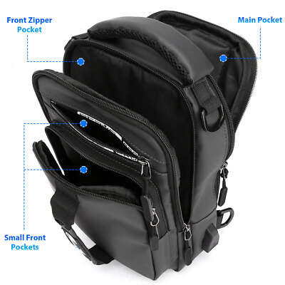 Anti-theft Men's Sling Crossbody Bag Chest Shoulder Messenger Backpack USB Port