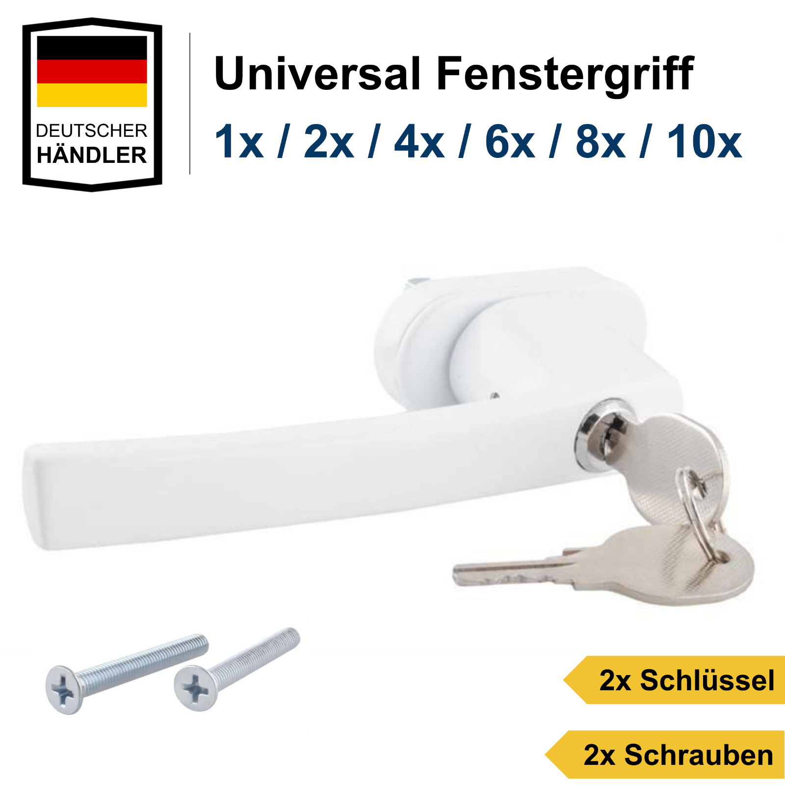 Fenstergriff abschließbar massiv Metall Schloß mit 2 Schlüsseln weiß Universal