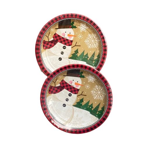 Christmas Paper Plates Set 16 Ct. Disposable Dessert 7" Snowman Holiday 2 Pks 8