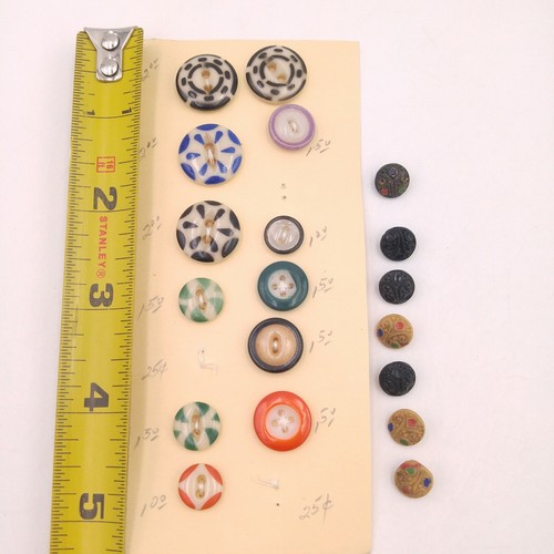 Mixed Lot of 19 Vintage Glass Buttons - Round Patterned Textured