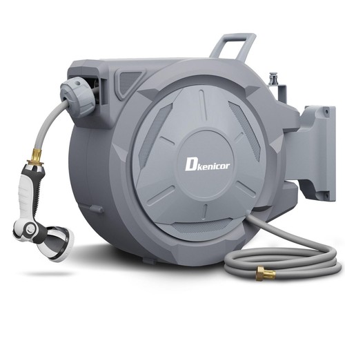 Retractable Hose Reel, 1/2 IN x 100 FT Retractable Garden Hose Reel, Wall Mou...