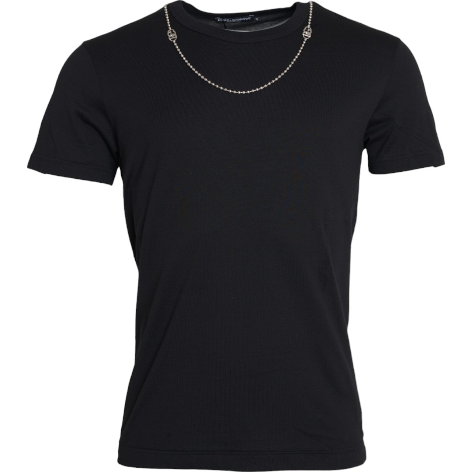 DOLCE & GABBANA T-shirt Black Cotton Silver Chain Short
