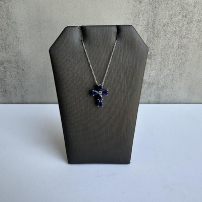 14kt White Gold Sapphire and Diamond Cross Necklace - 1.33ctw Sapphires, New