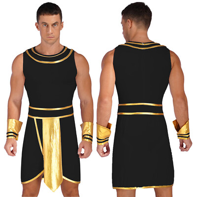 Mens Set Party Outfit Toga Egyptian Costume Round Neck Dress Up Role-Playing