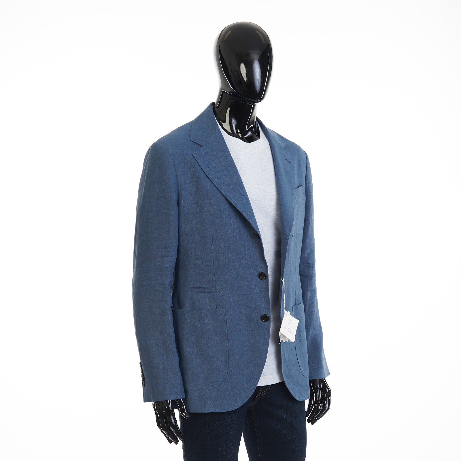 Pre-owned Brunello Cucinelli 3895$ Deconstructed Blazer Jacket Patch Pockets Indigo Linen In Blue