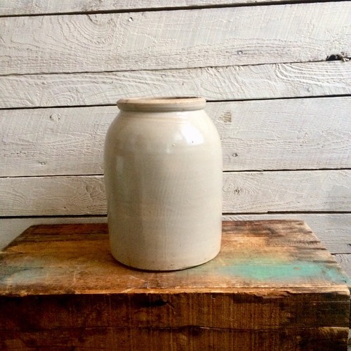 Stoneware beige crock - farmhouse decor - primitive - 1800s - rustic  - glazed -