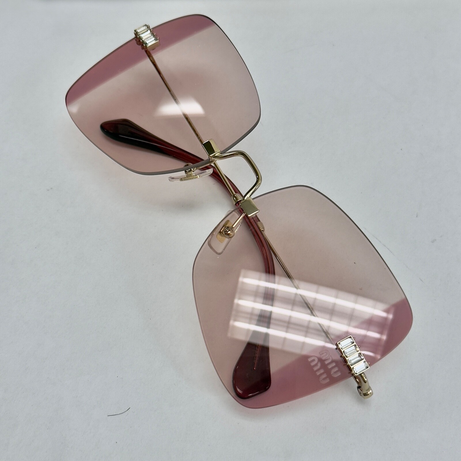 Pre-owned Miu Miu Runway Mu50ws Pink Crystal Strass Gold Butterfly Rimless Sunglasses 50w In Zvn-09p