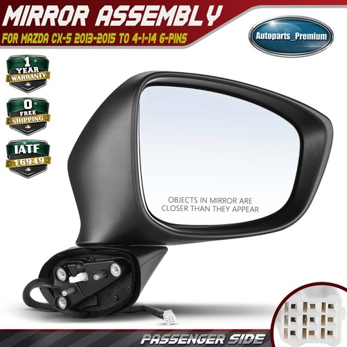 Right RH Power Mirror w/ Manual Fold Signal Light Black for Mazda