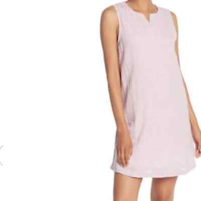 BeachLunchLounge Pink Striped Shift Dress Size XS Linen Blend Inverted V Neck