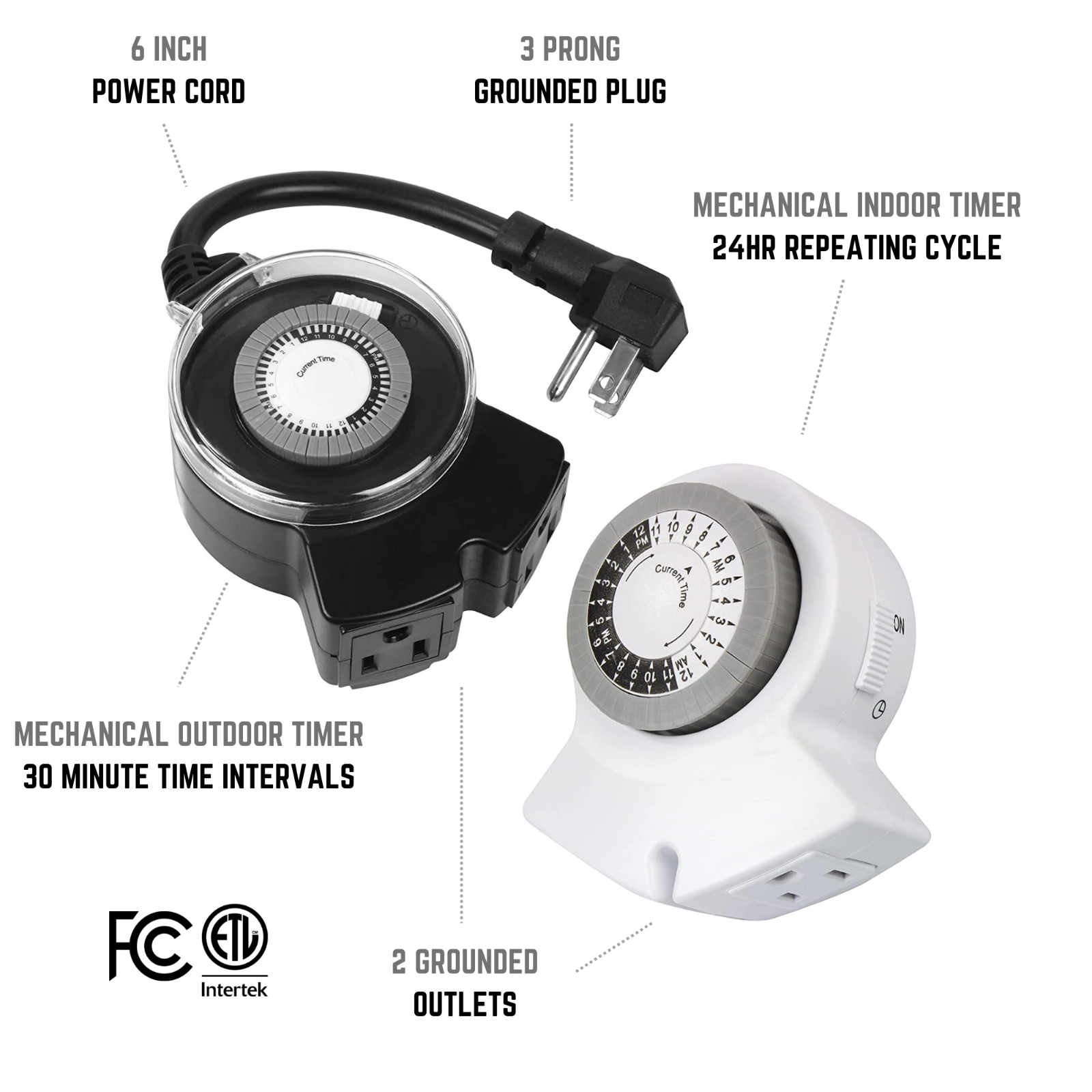 CP 2-Outlet 1 Indoor/1 Outdoor 24 Hour Mechanical Timer w/ 6 in Cord, CPCO95002
