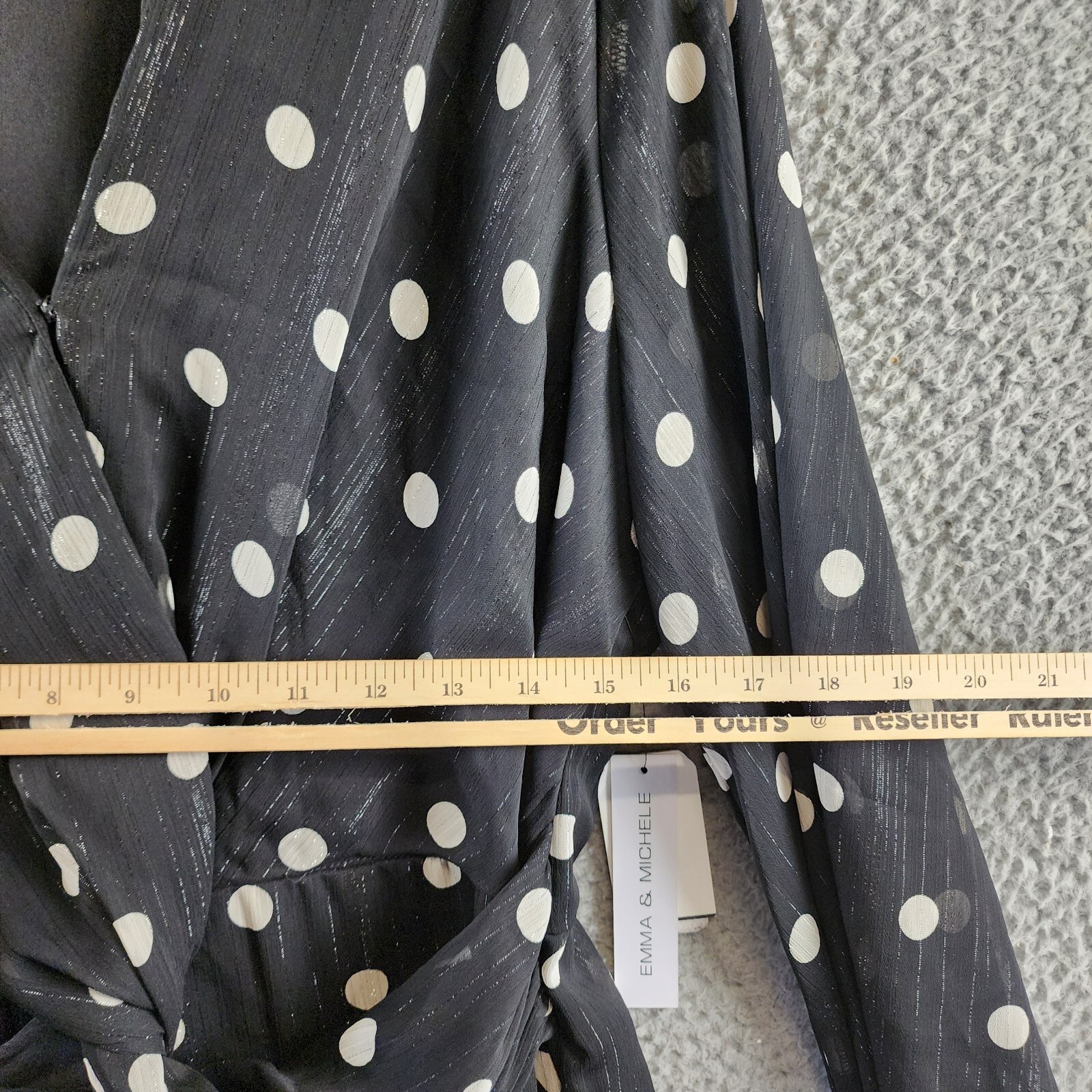 Emma & Michelle Faux Wrap Dress Womens XL Black/White Dot Snap Front Button Back - Picture 7 of 13