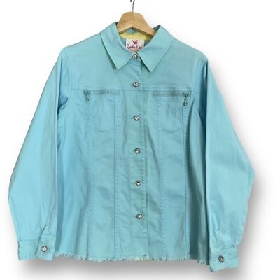 Quacker Factory Jean Jacket Blue Rhinestone Zippers Jewel Buttons Women Medium
