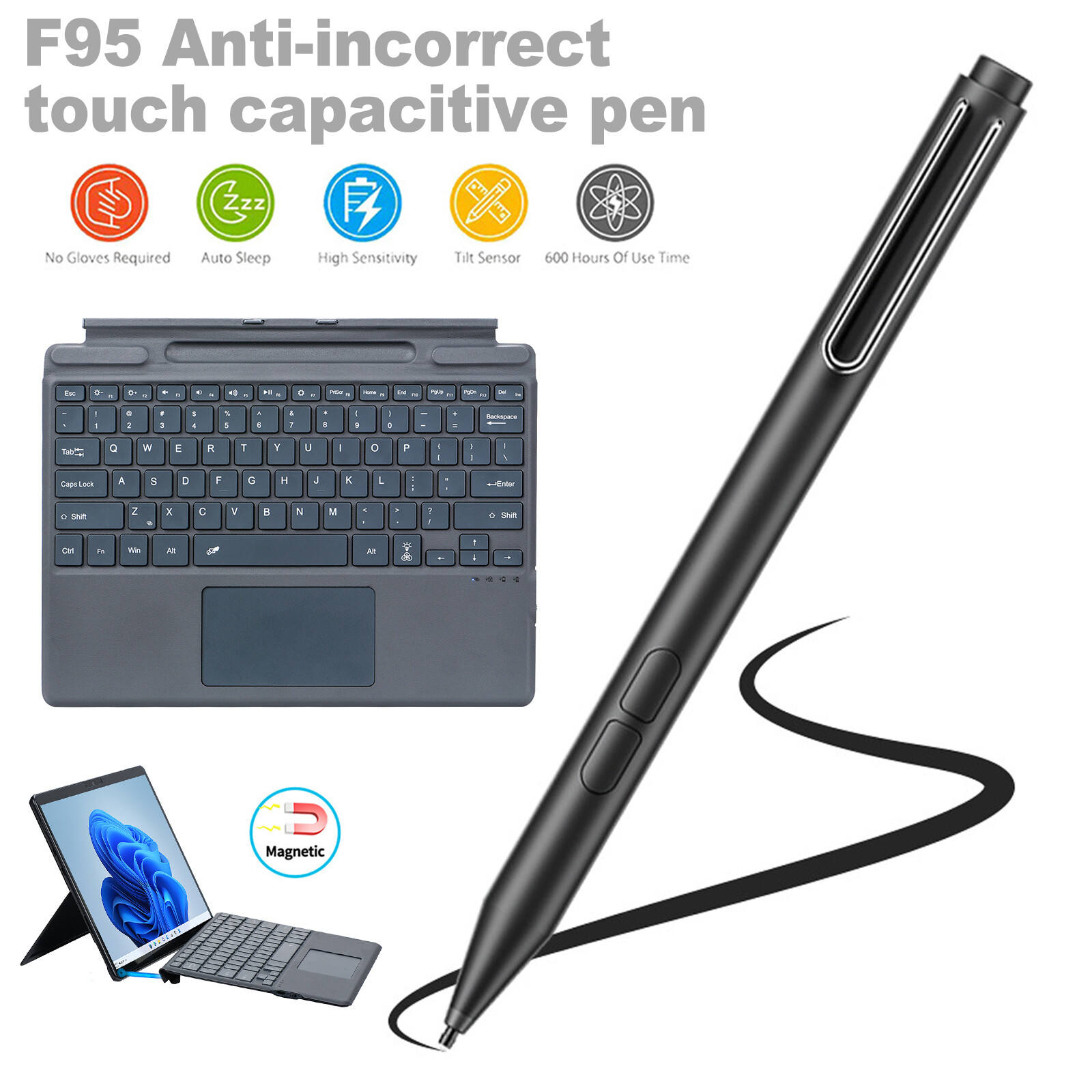 Wireless Keyboard For Microsoft Surface Pro 9/9 5G/8/7/7+/6/5/4/3 w/Stylus Pen