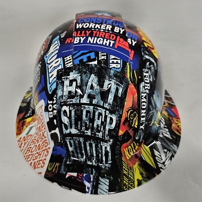 full brim hard hat custom hydro dipped IN CONSTRUCTION WORKER STICKER BOMB NEW