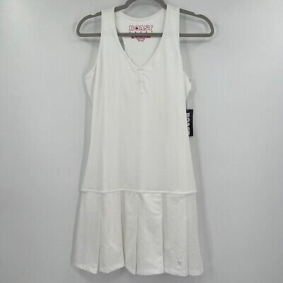 Boast Women's White Henley Tennis Dress Pleated Skirt Built-in Shelf Bra sz XS**