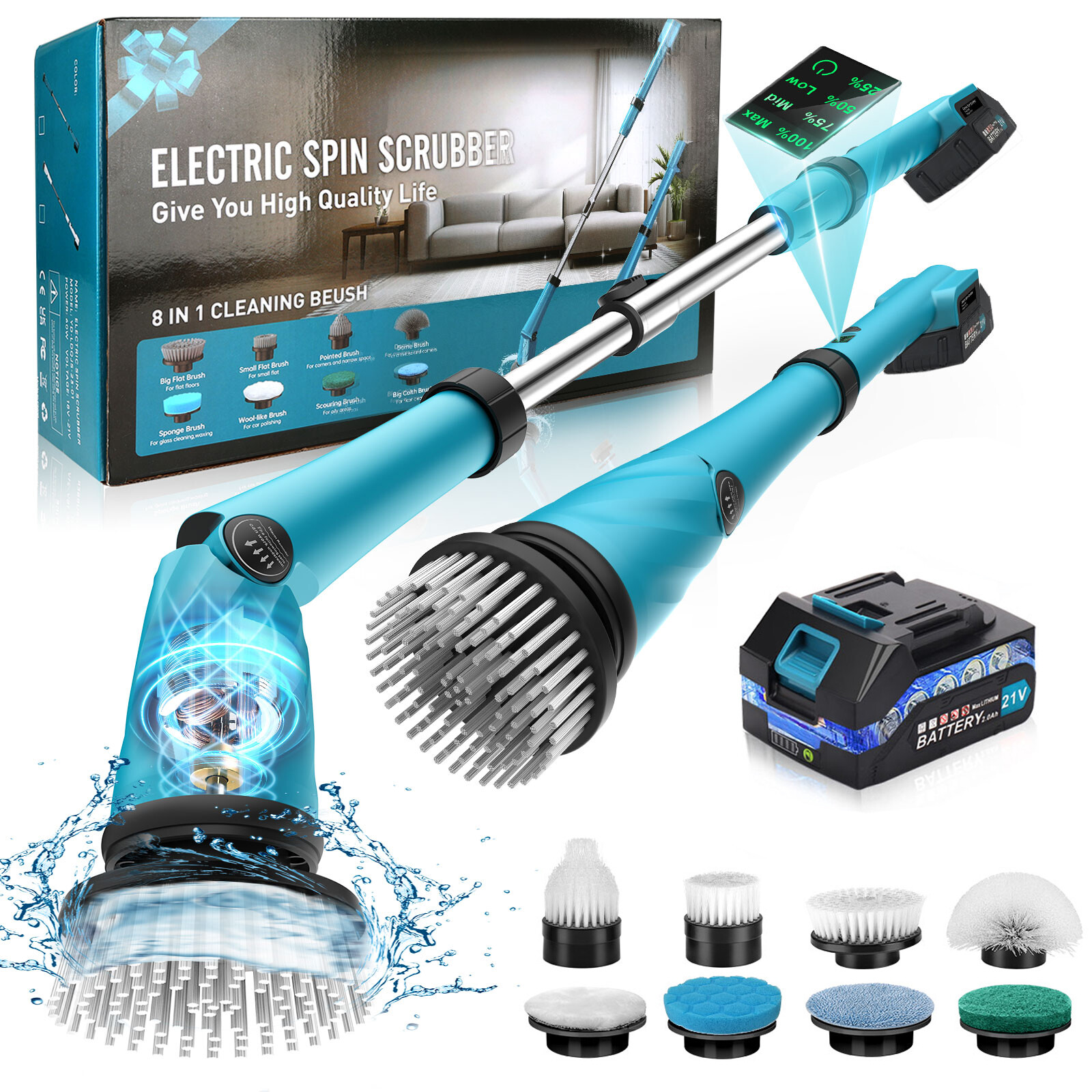 1200r Electric Spin Scrubber Cordless Cleaning Brush Kitchen Shower Tub Scrubber