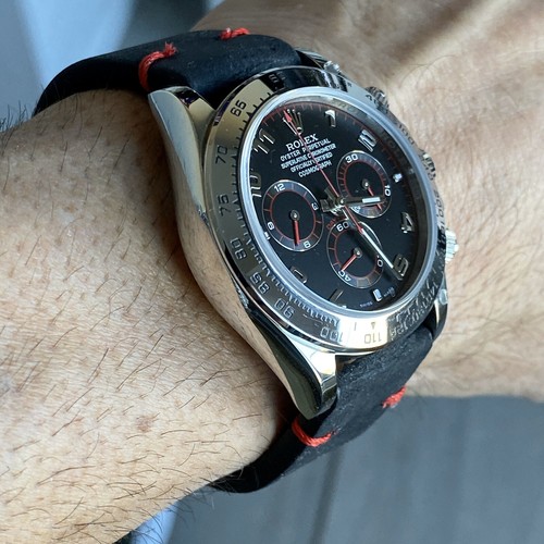 22mm BLACK Crazy Horse Vintage Leather Watch Strap Band RED stitch