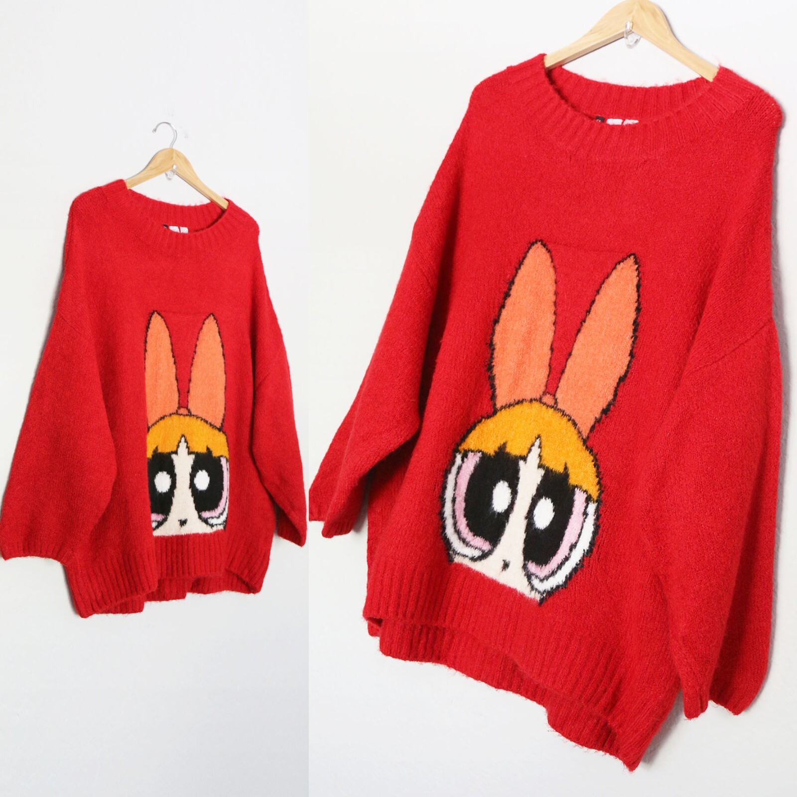 H\u0026M x PowerPuff Girl Oversized Red Sweater L Wool Blend Cartoon Network  Pullover | eBay