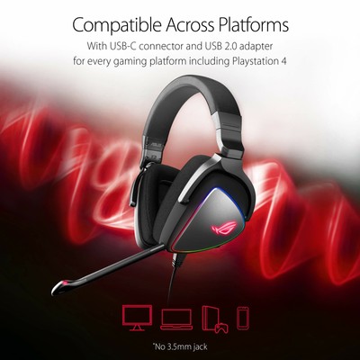 ASUS ROG Delta USB-C Gaming Headset for PC Mac Playstation 4 Teamspeak and Di...