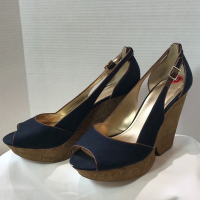BCBGeneration Platform Wedge Sandal Women Size 10 Navy Blue 4''+ Cork Sole Sexy