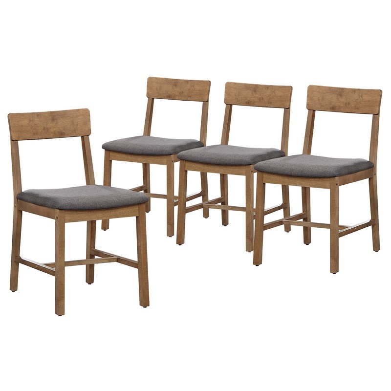 4 Pack, Walnut Color, Grey Fabric Upholstered Seat Pad For I