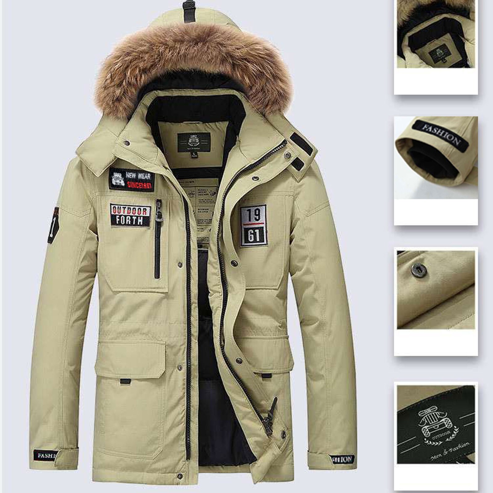 Men's Tapool Down Winter Jacket Warm Windproof with fur Hood