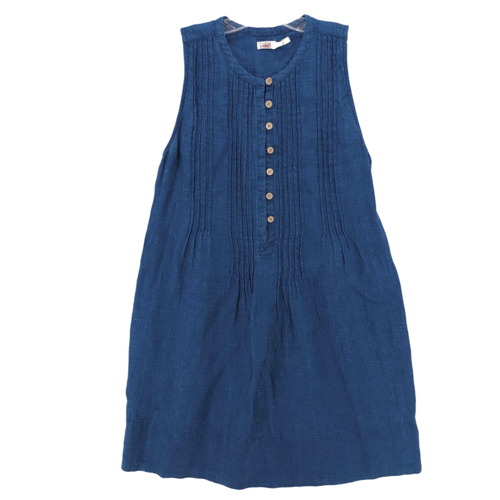 FAHERTY Indigo Blue Isha Dress Sleeveless 100% Linen Woven Basketweave XS