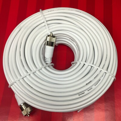 NEW 100 ft RG-8X white coaxial coax UHF PL-259 antenna cable 50 ohm *USA Seller*