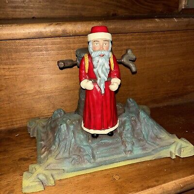 Cast Iron German Santa Claus Christmas Feather Tree Holder / Stand Reproduction